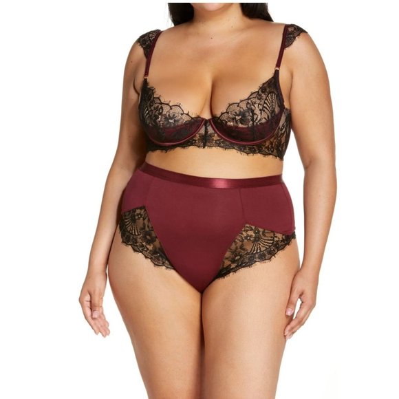 NWOT Oh La La Cheri Eyelash Lace Underwire Bra & High Waist Panties Set Size 2X - Picture 1 of 5